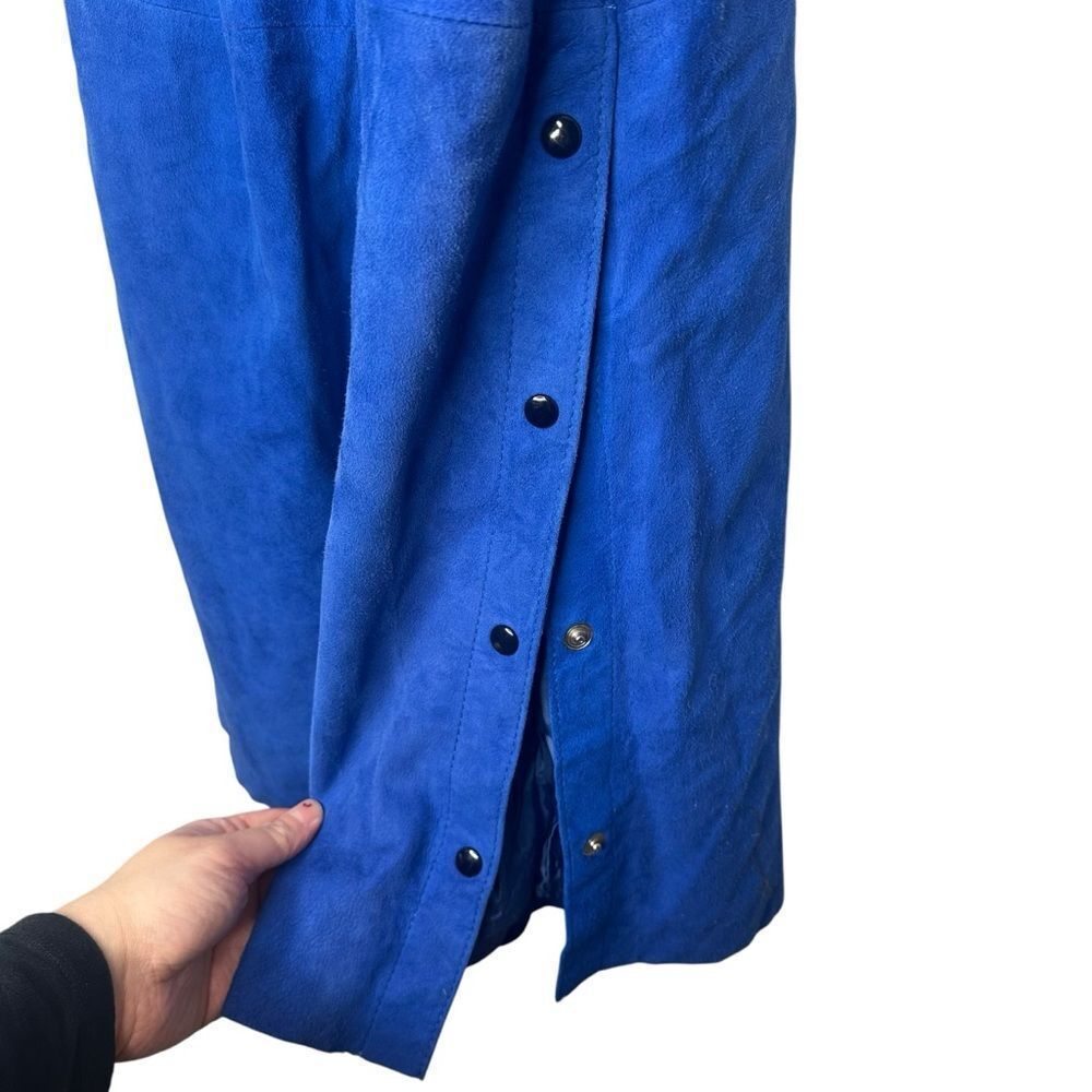 |VTG| 70’S Suede Blue Maxi Skirt w/ Side Buttons - Picture 4 of 9